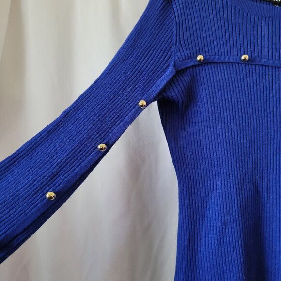 NEW Relativity Sweater Cobalt Blue Y2K gold buttons Sz M Y2K ribbed bold NWT - Picture 3 of 9